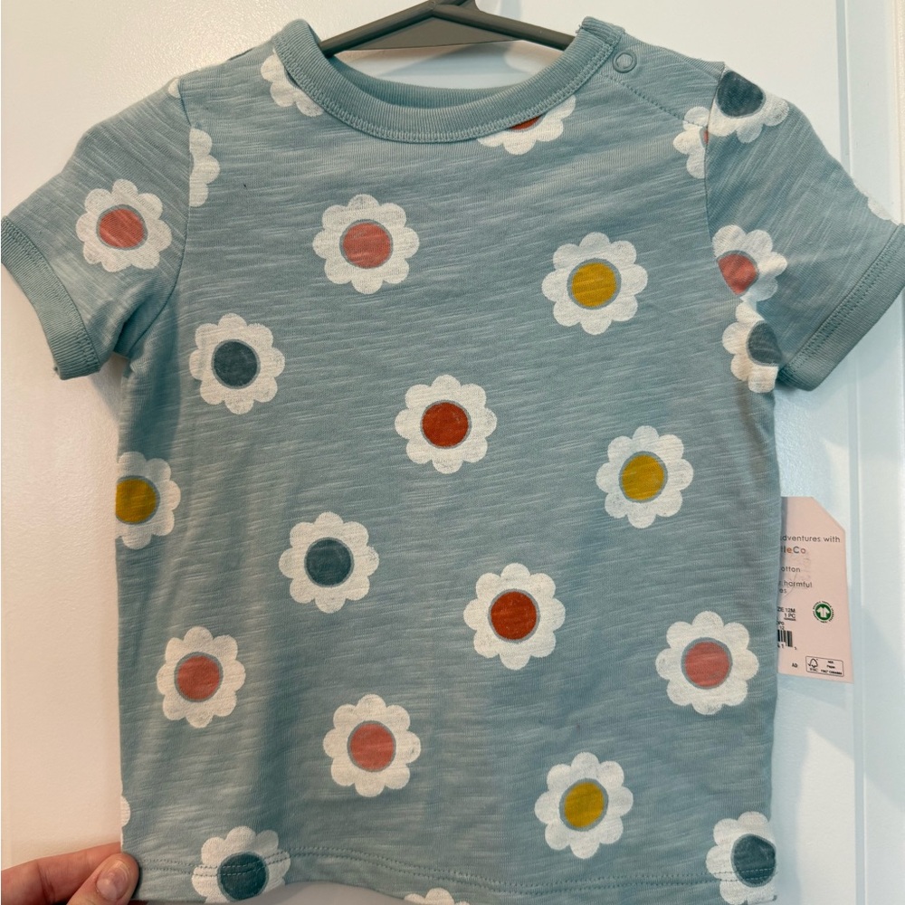 White and Blue Floral Short Sleeve Tee